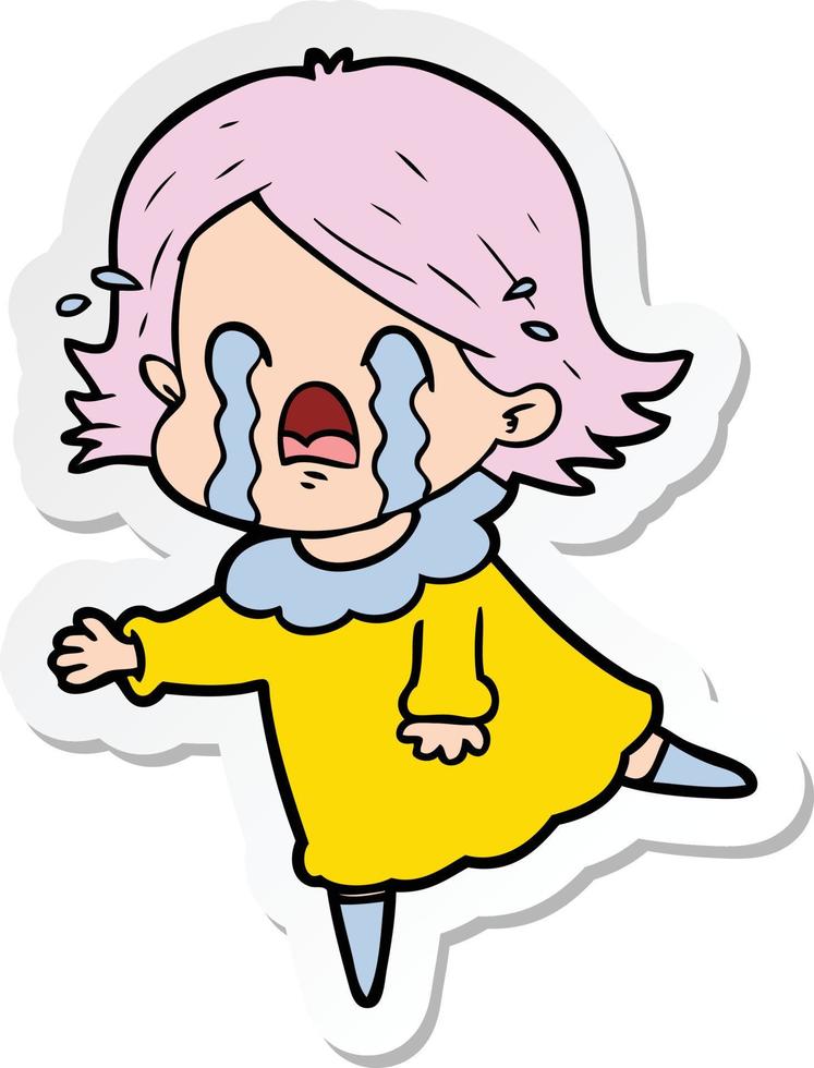 sticker of a cartoon woman crying vector