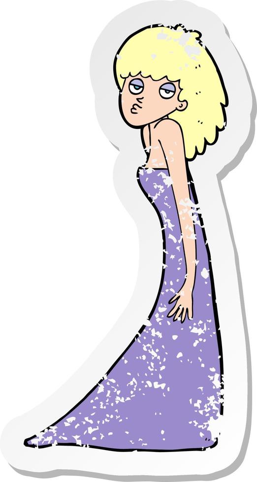 retro distressed sticker of a cartoon woman pulling photo face vector