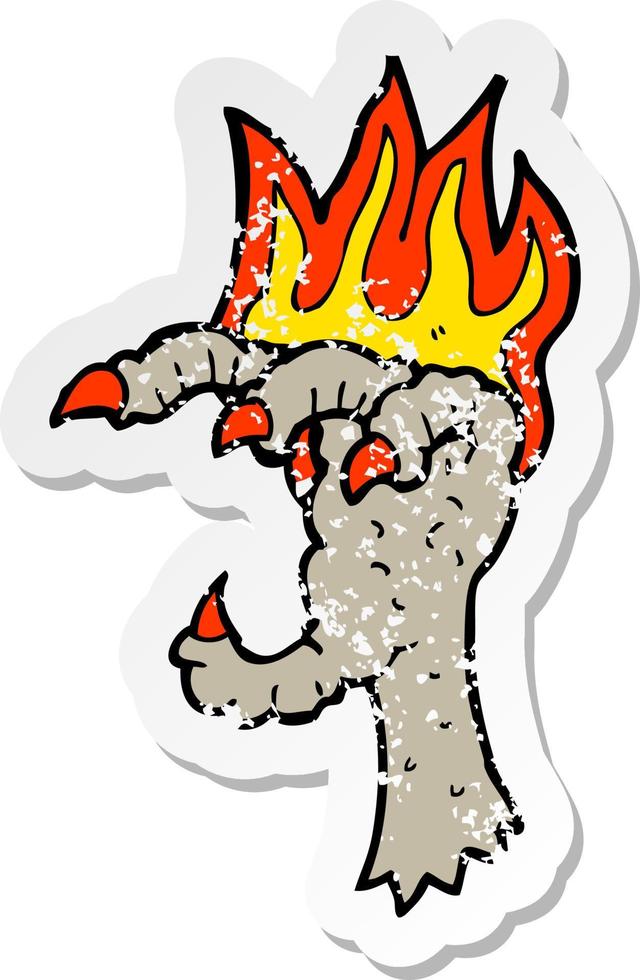 retro distressed sticker of a cartoon spooky claw vector