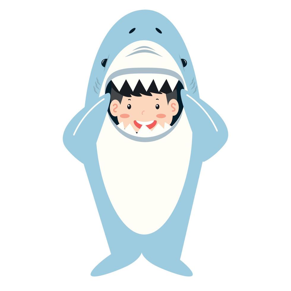 cute kid wearing shark costume vector