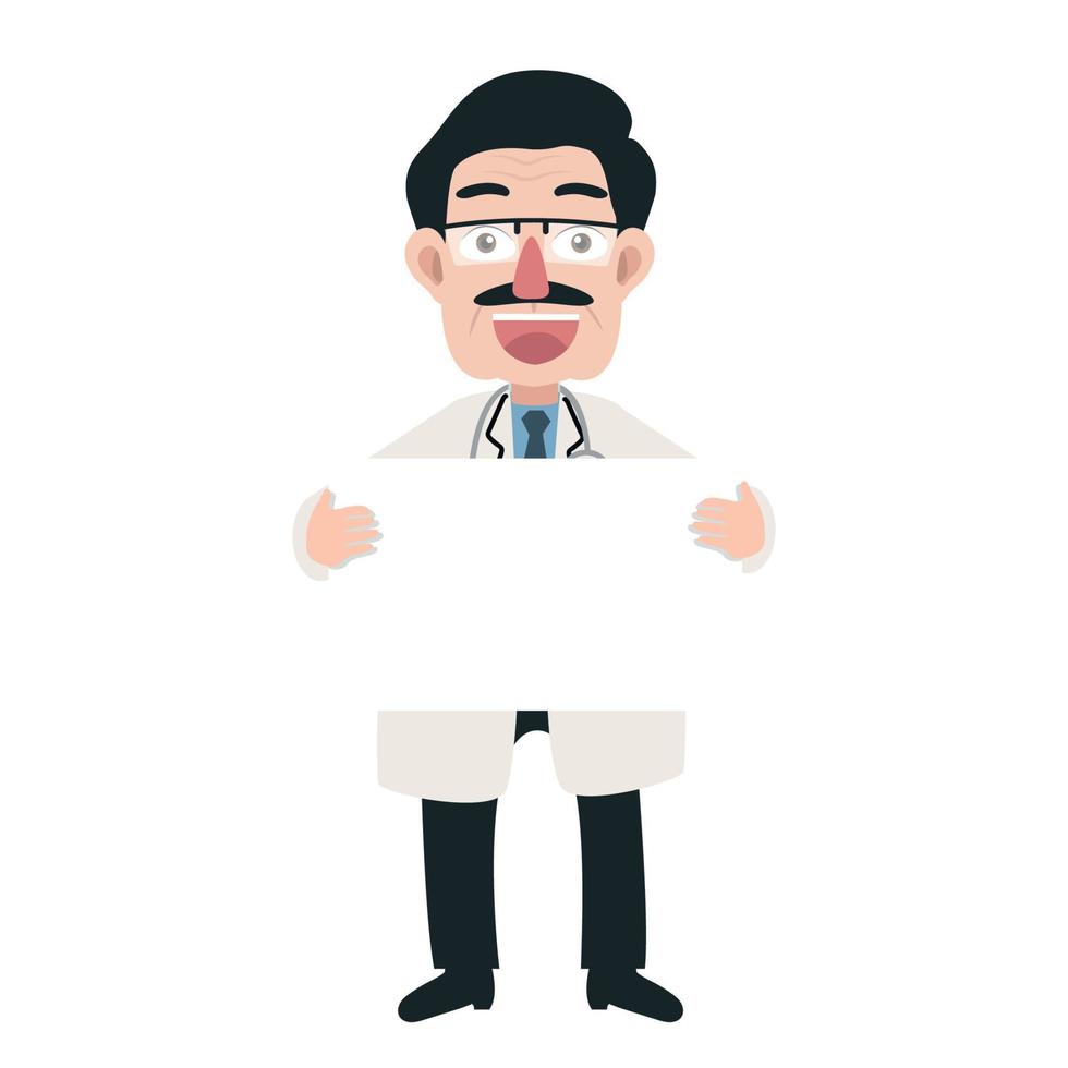 hombre médico con la celebración de un concepto de signo en blanco vector