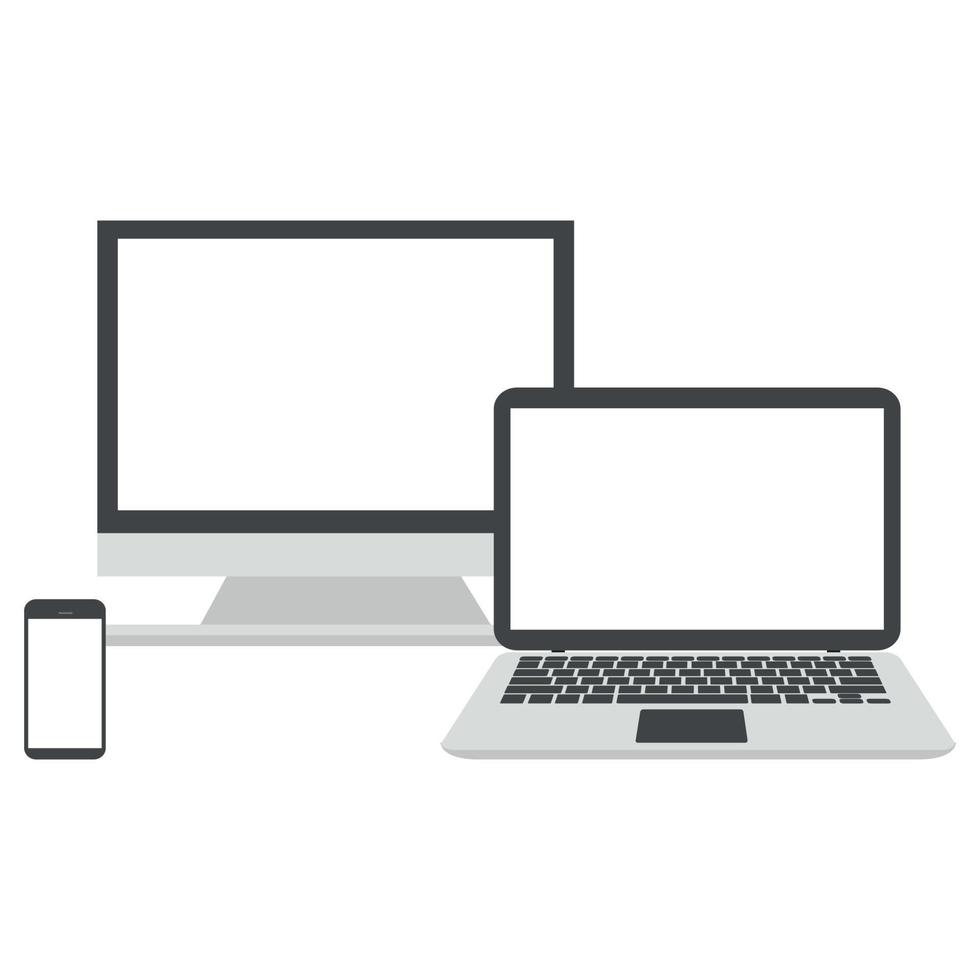set of devices computer, laptop and mobile phone vector