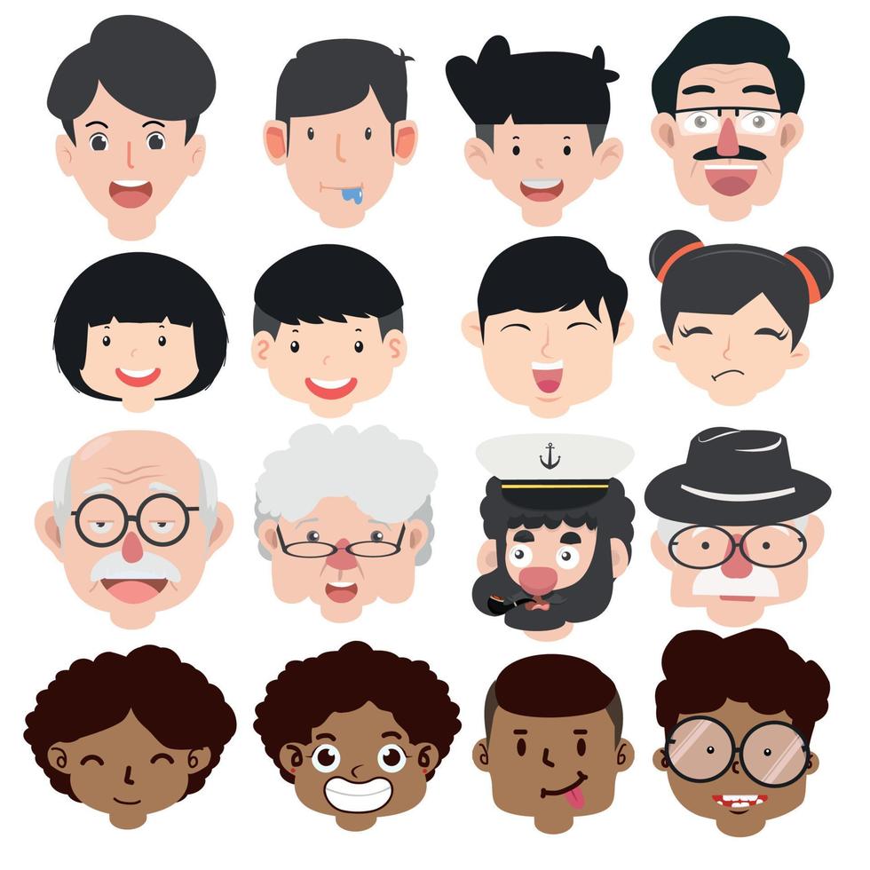 personas avatar retrato gracioso dibujos animados caras vector