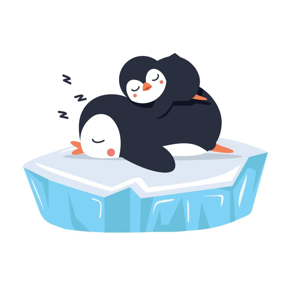 pingüinos duermen en témpano de hielo vector