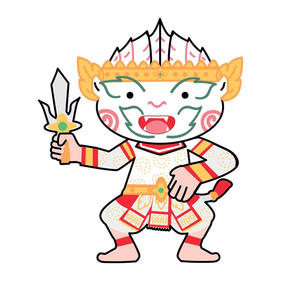 personaje tailandés de hanuman de dibujos animados lindo vector