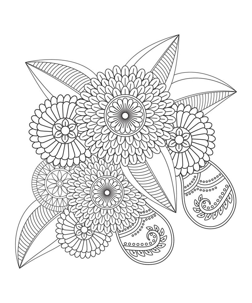 patrón de flor mehndi para dibujo de henna para página para colorear de adultos vector