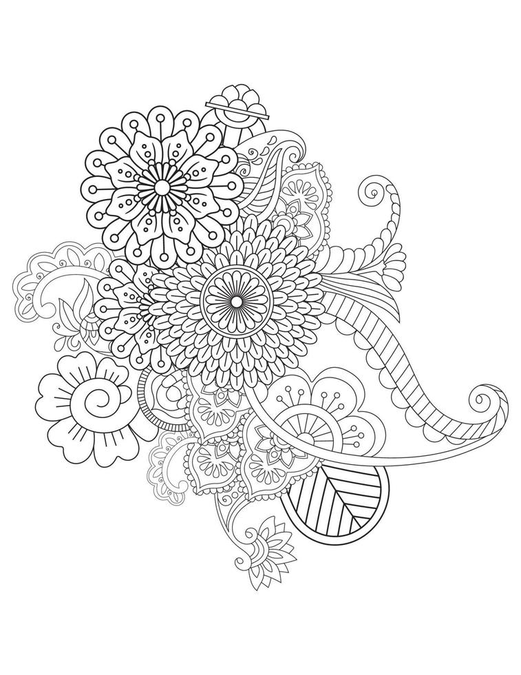 Mehndi flower pattern for Henna drawing for adult coloring page vector