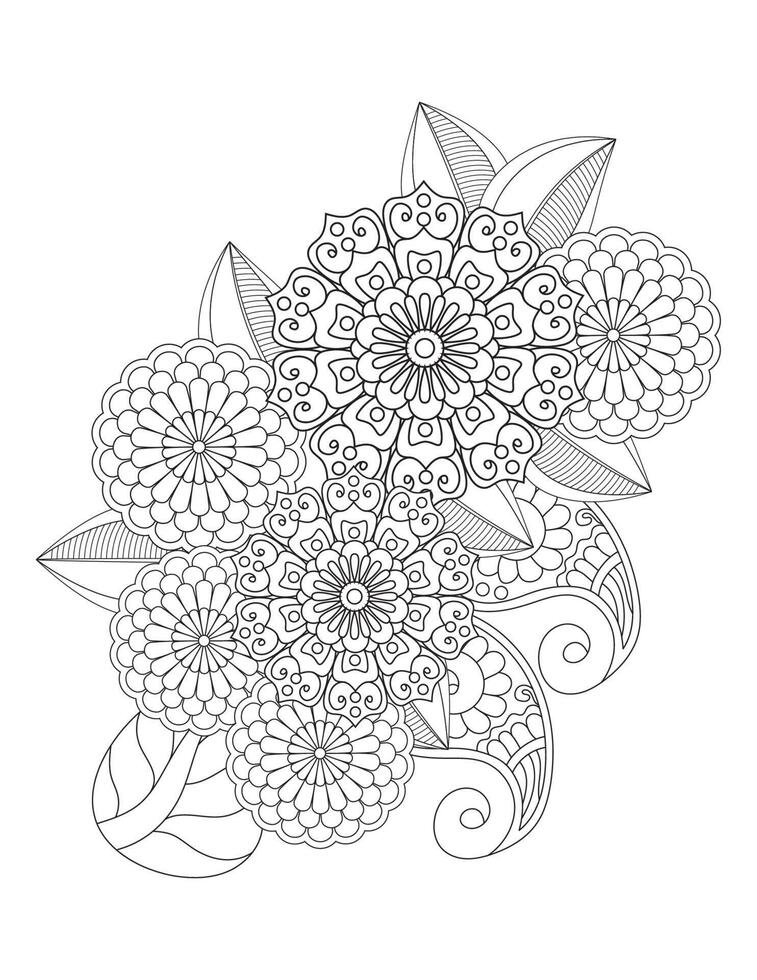 Mehndi flower pattern for Henna drawing for adult coloring page vector