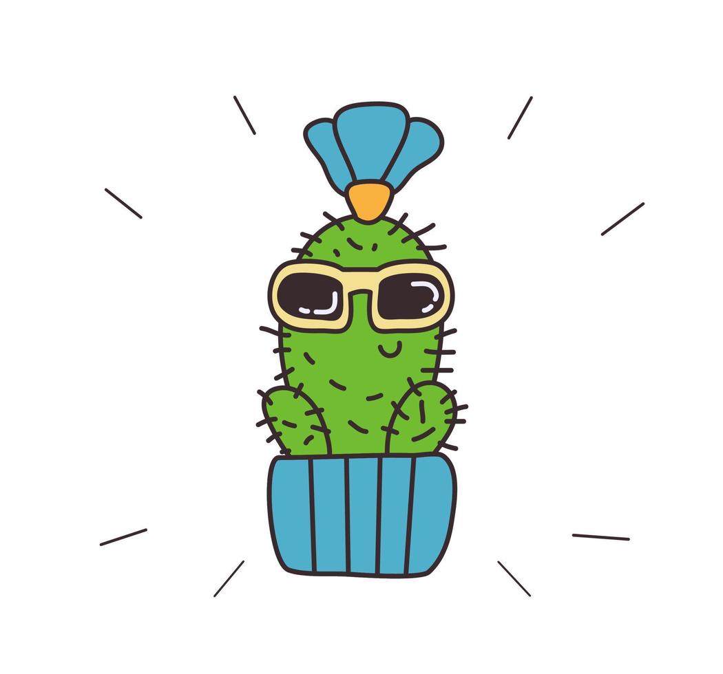 Cute cactus with a flower in sunglasses. Vector character