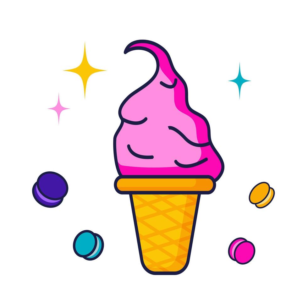 Bright ice cream cone. Cute cartoon vector illustration isolated on white