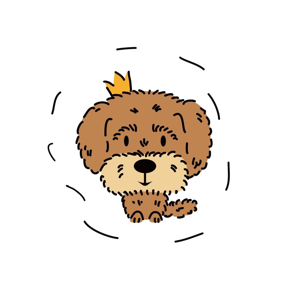 Cute doggie in a little crown. Vector illustration of a furry animal