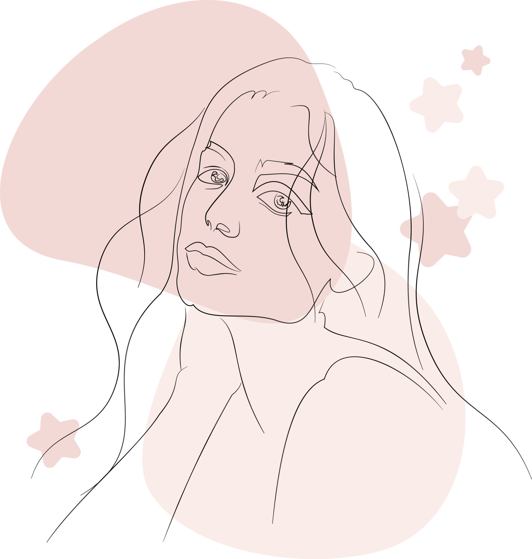 The face of a girl with long, flowing hair looking sideways, drawn in an art-line style, with a background of random shapes in light pink 10566036 Vector Art at Vecteezy The face of a girl with long, flowing hair looking sideways, drawn in an art-line style, with a background of random shapes in light pink 10566036 Vector Art at Vecteezy