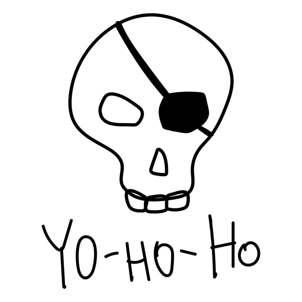 Skull with eye patch and pirate replica hand-drawn caracal outline. Funny pirate symbol vector