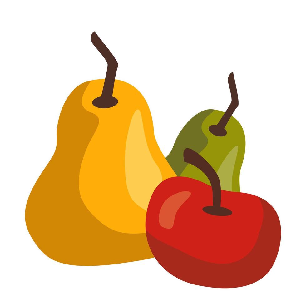 Fresh harvest of apples and pears. Delicious fruits on white background. Vector illustration
