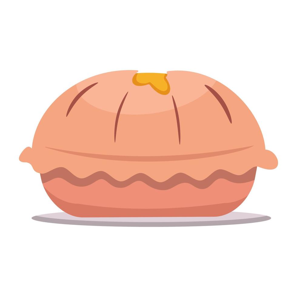 Fresh pie with filling on a plate, isolated on a white background. Close-up vector illustration