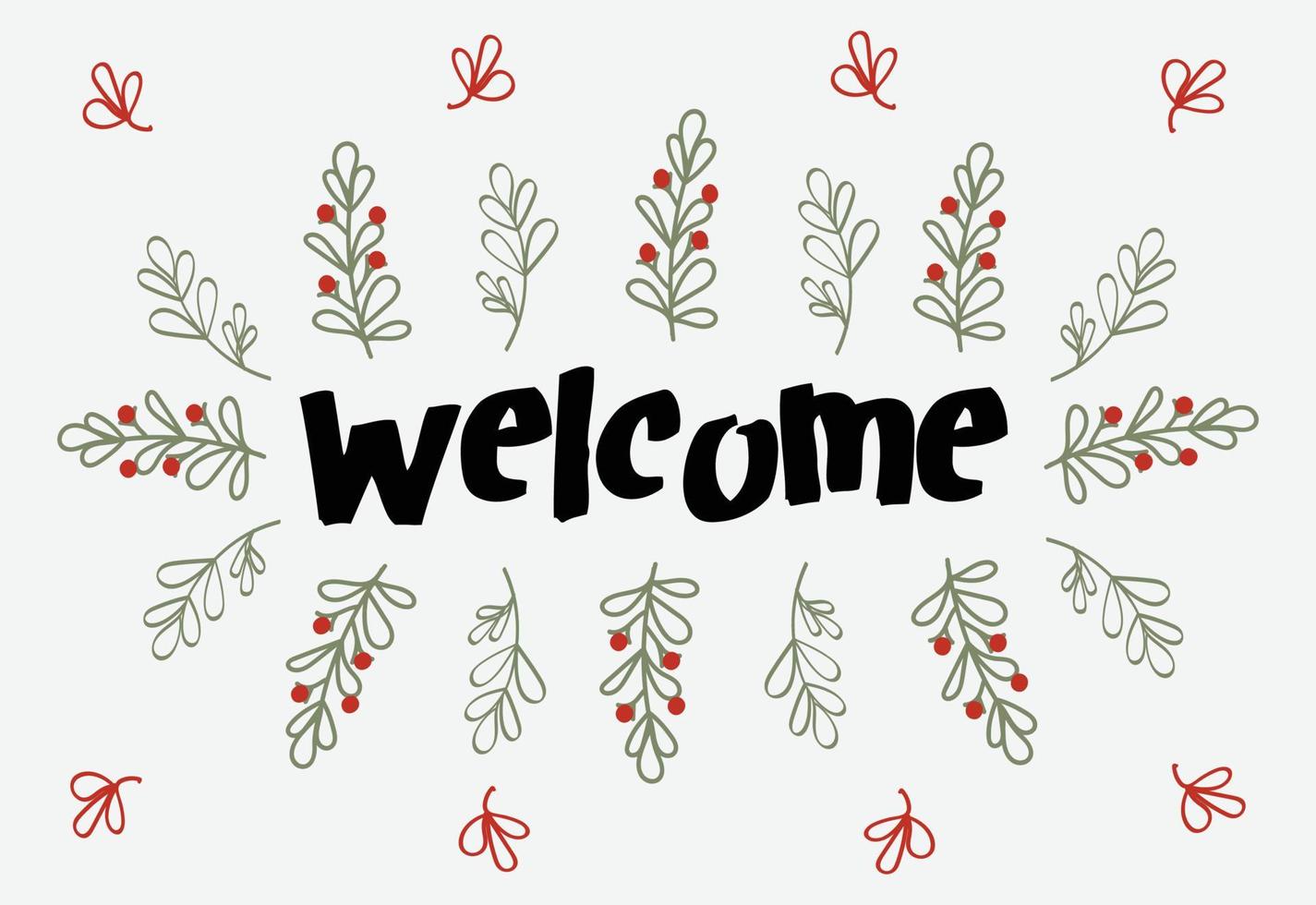 Welcome background with lineart green leaves and cute typography font vector design template