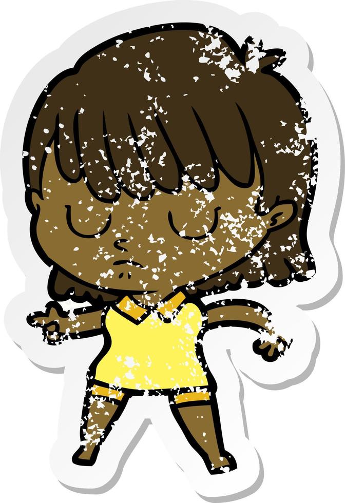 distressed sticker of a cartoon woman vector