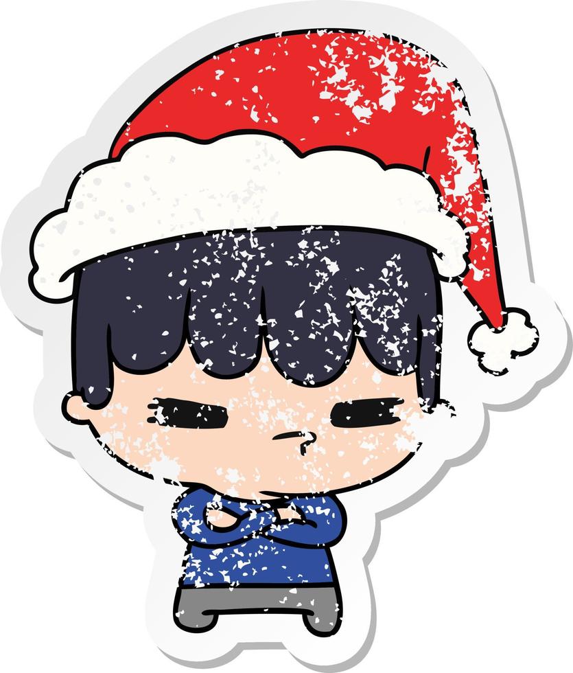 christmas distressed sticker cartoon of kawaii boy vector