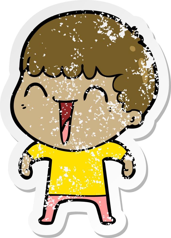 distressed sticker of a cartoon happy man vector