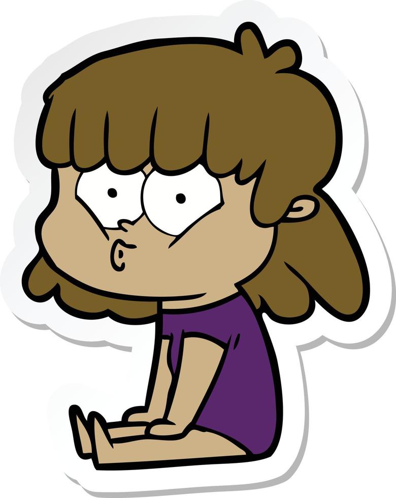 sticker of a cartoon whistling girl vector