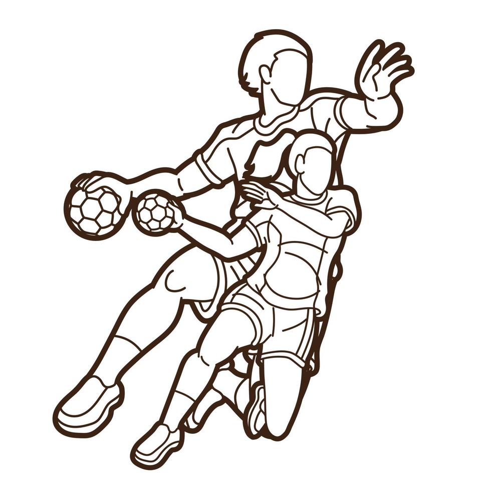 Outline Handball Players Male and Female Action Together Cartoon Sport  Graphic Vector