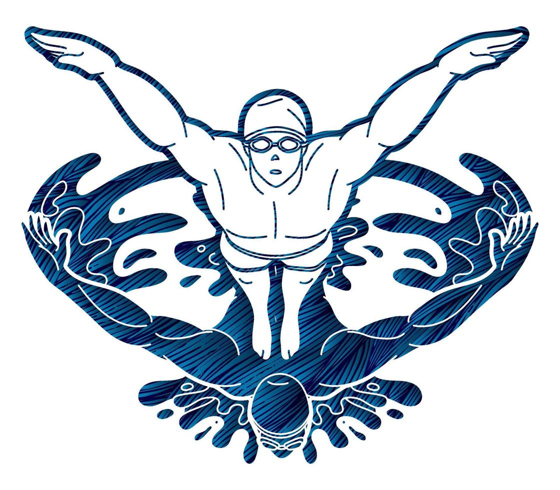 People Swimming Together Group of Swimmer Action vector