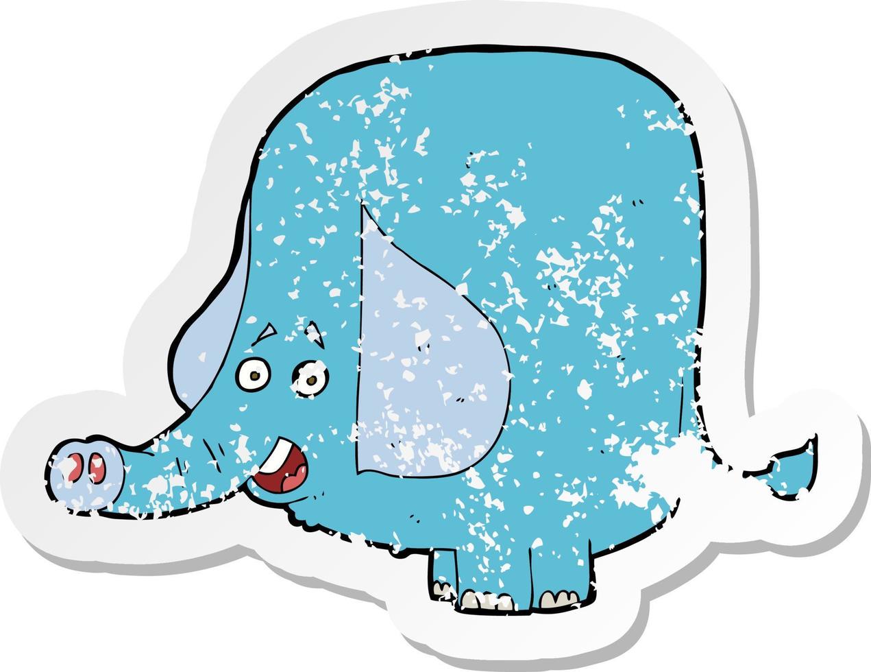 pegatina retro angustiada de un elefante divertido de dibujos animados vector