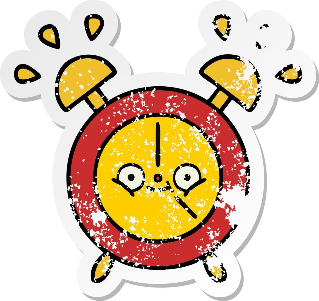 distressed sticker of a cute cartoon alarm clock vector