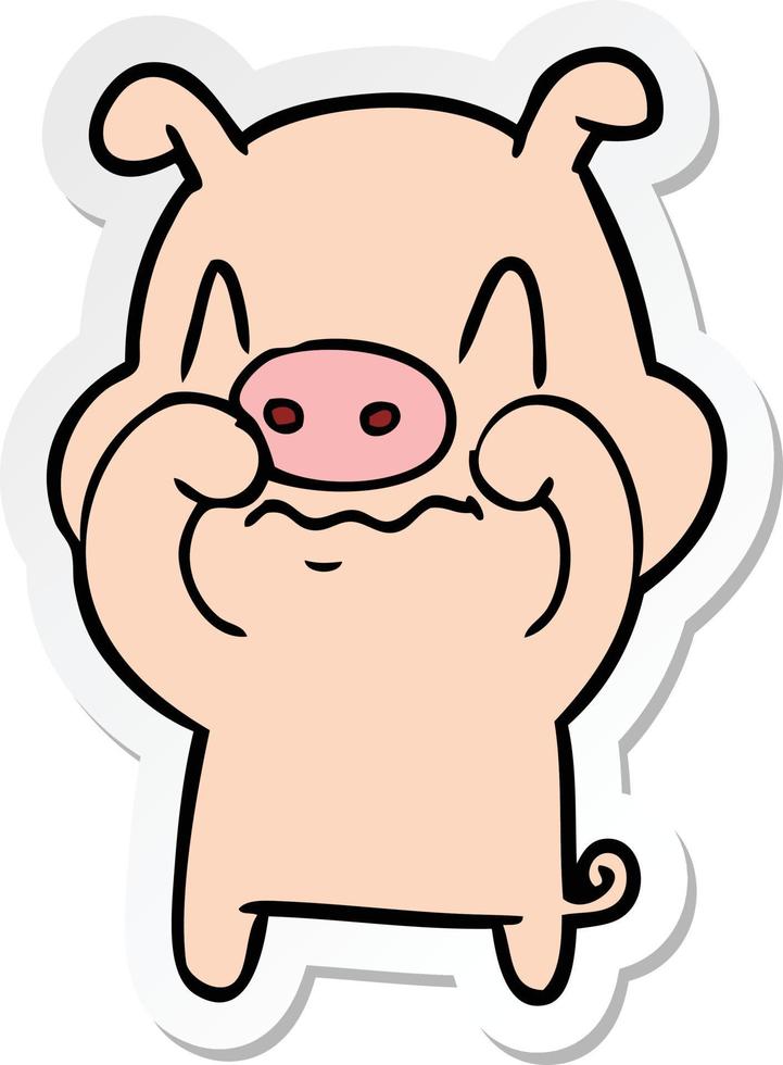 sticker of a nervous cartoon pig vector