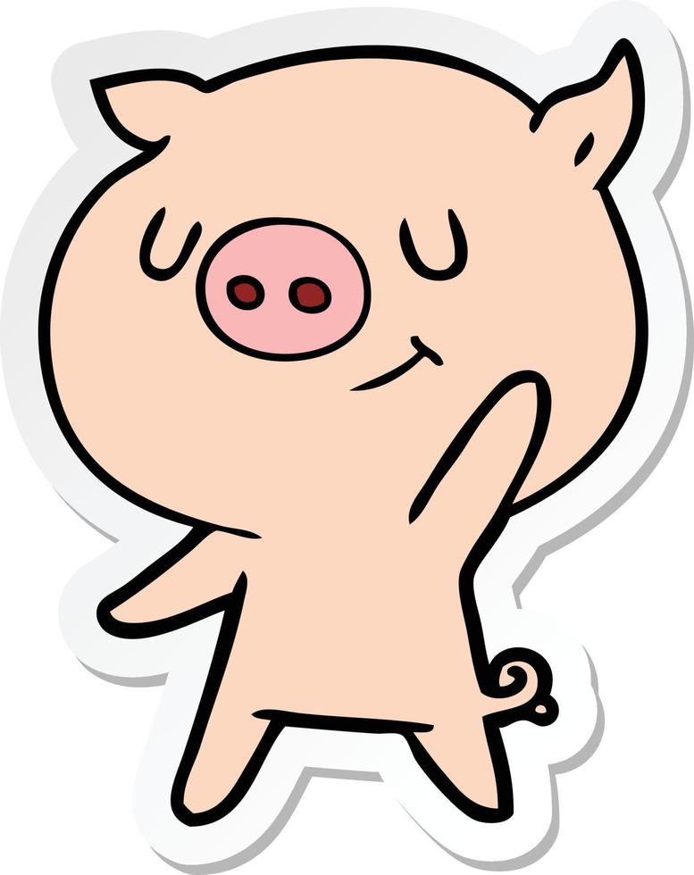 sticker of a happy cartoon pig waving vector