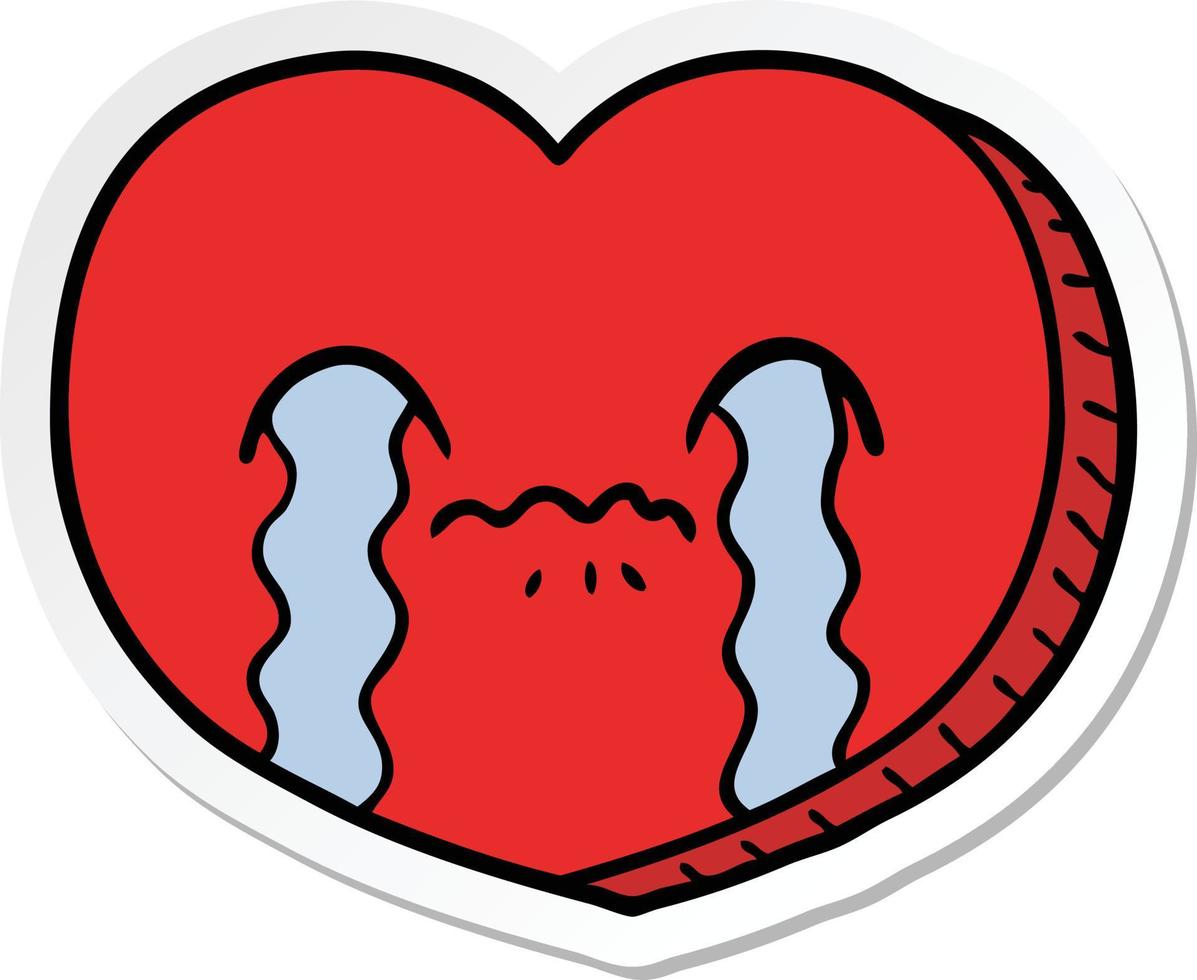 sticker of a cartoon crying love heart vector