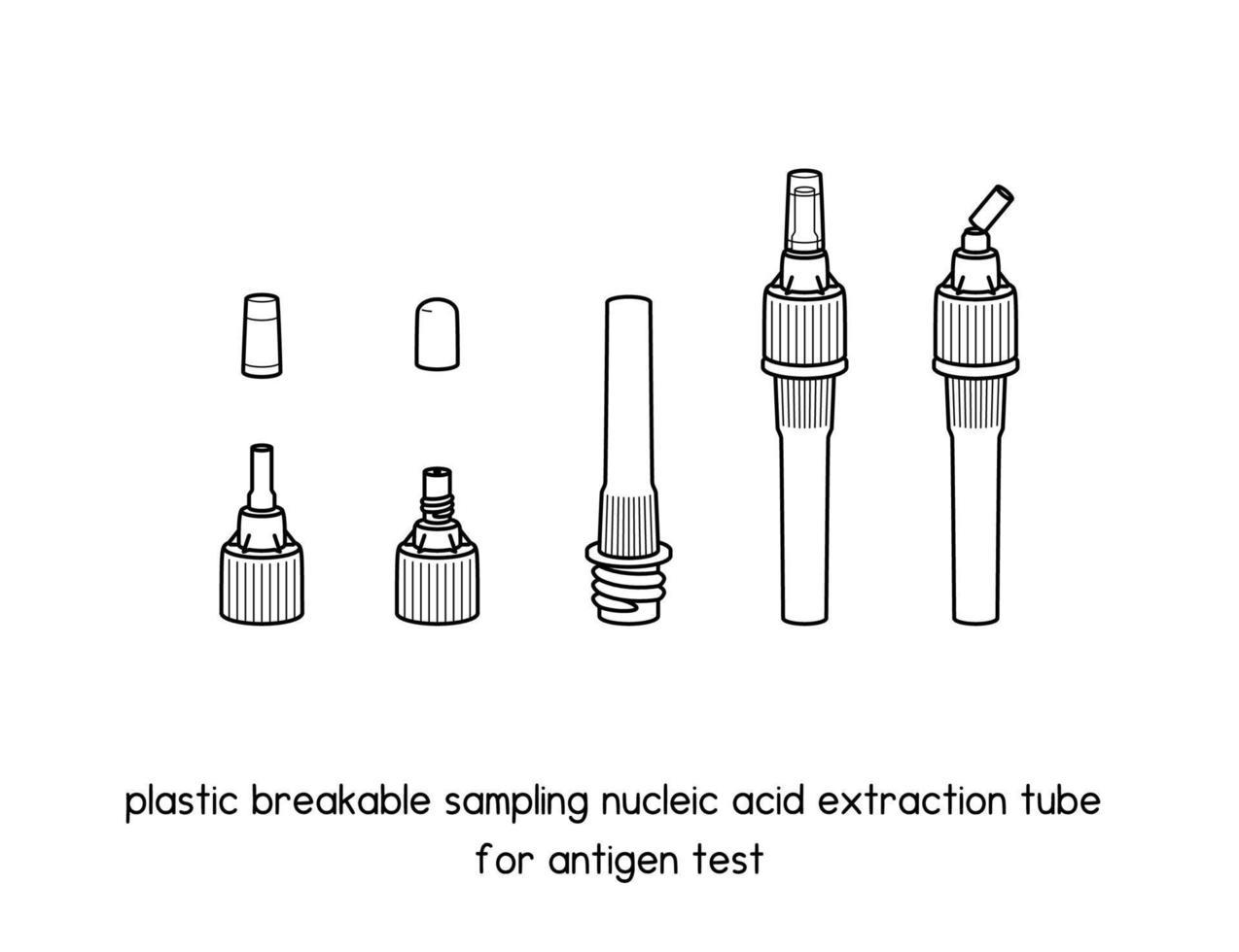 tubo de extracción de ácido nucleico de muestreo rompible de plástico para el diagrama de prueba de antígeno para la ilustración de vector de contorno de laboratorio de configuración de experimento