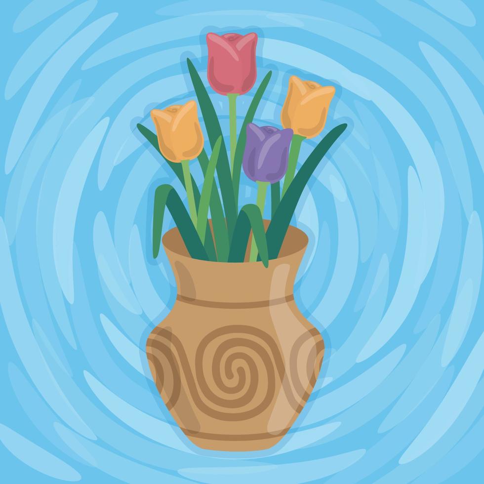 Flowers in ceramic vase vector Illustration