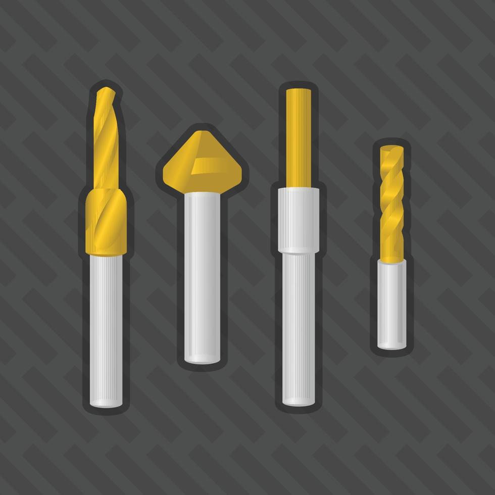 Brad Point Drill Bits gold many size  vector illustration