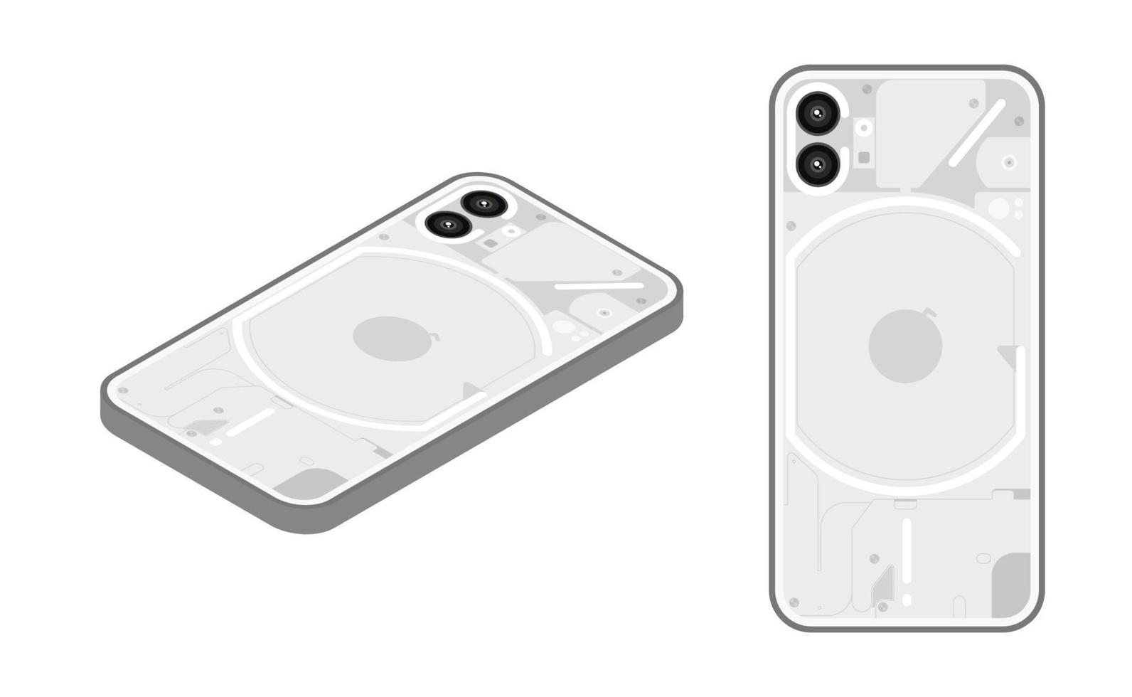 nothing transparent smartphone that sees the circuit board inside and have LED light flat cartoon vector illustration