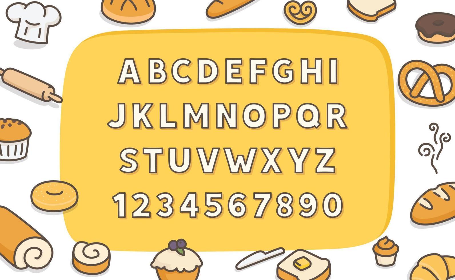 bakery bold font kawaii doodle flat cartoon vector illustration