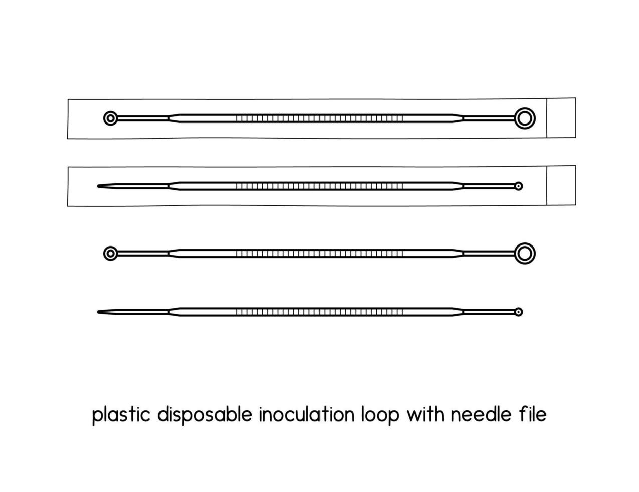 plastic disposable inoculation loop with needle file diagram for experiment setup lab outline vector illustration