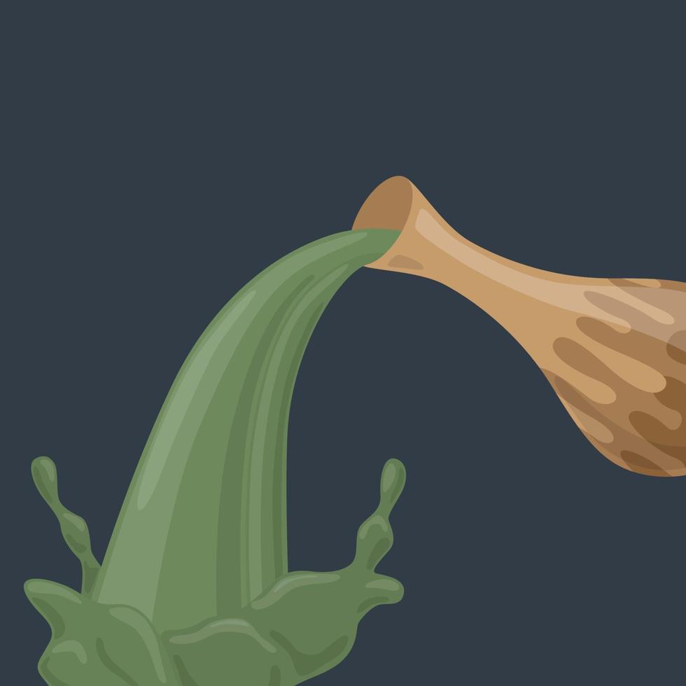 la jarra de agua de cerámica de loza marrón está vertiendo agua verde ilustración vectorial vector