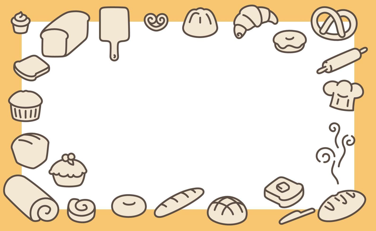 homemade bakery on yellow brown template border frame template kawaii doodle flat cartoon vector illustration