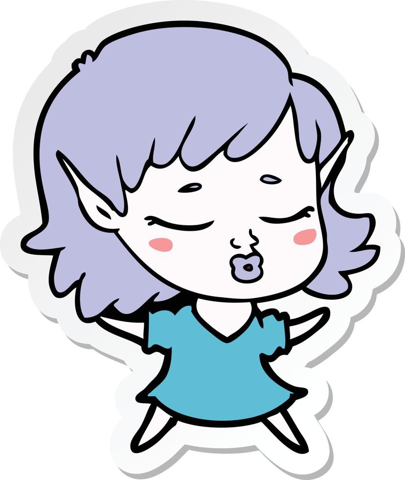 sticker of a pretty cartoon elf girl vector