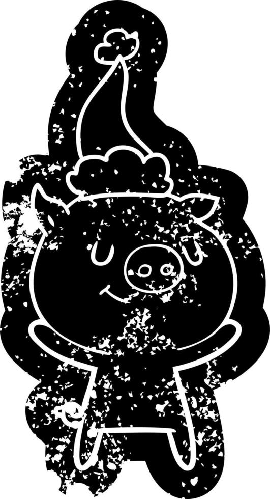caricatura feliz icono angustiado de un cerdo con sombrero de santa vector