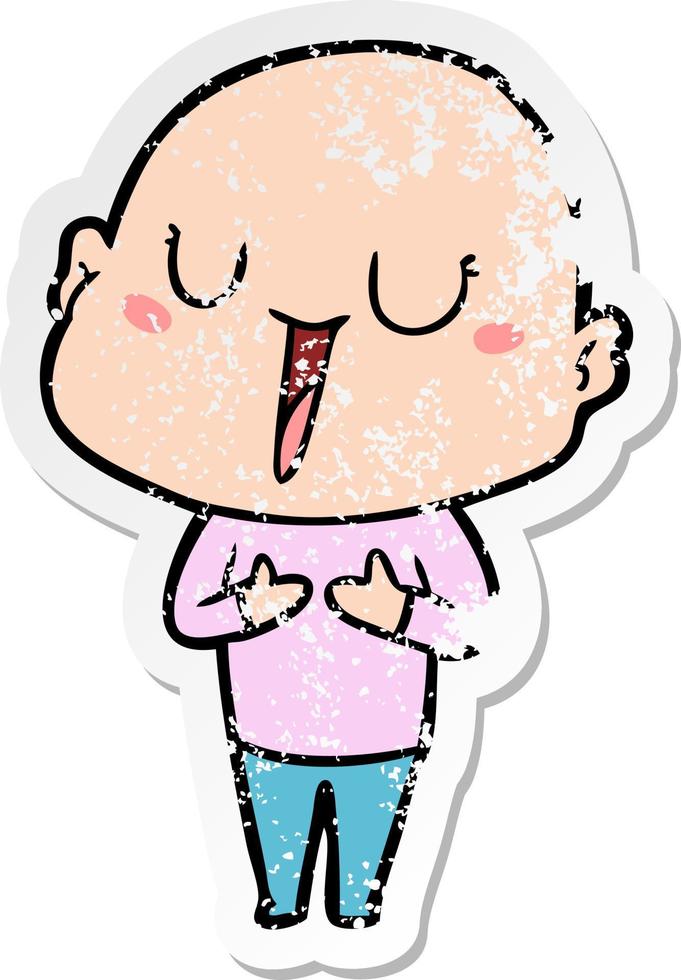 distressed sticker of a happy cartoon bald man vector