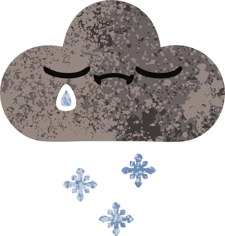 retro illustration style cartoon storm snow cloud vector