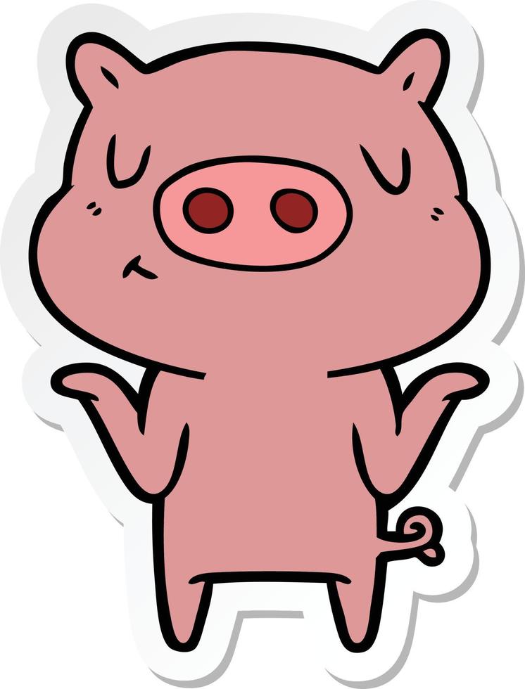 sticker of a cartoon content pig vector