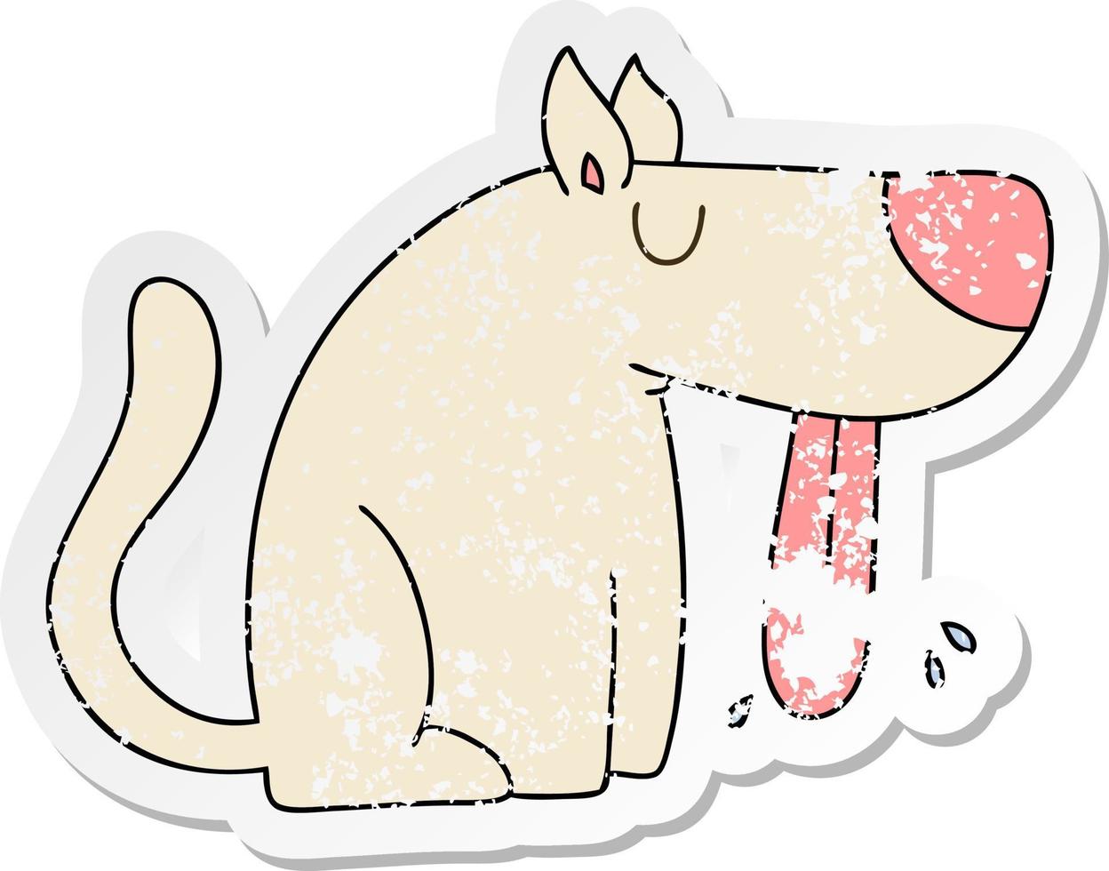 distressed sticker of a quirky hand drawn cartoon dog vector