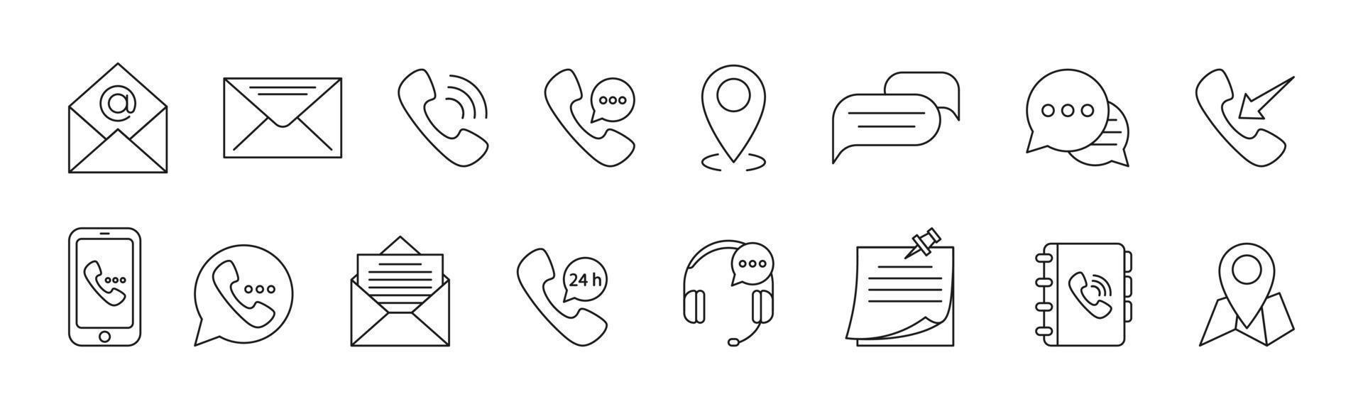 Contact Us line art icon set design template vector illustration