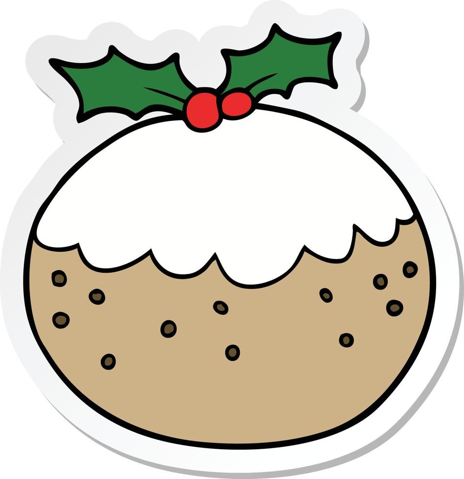 sticker of a cartoon christmas pudding vector