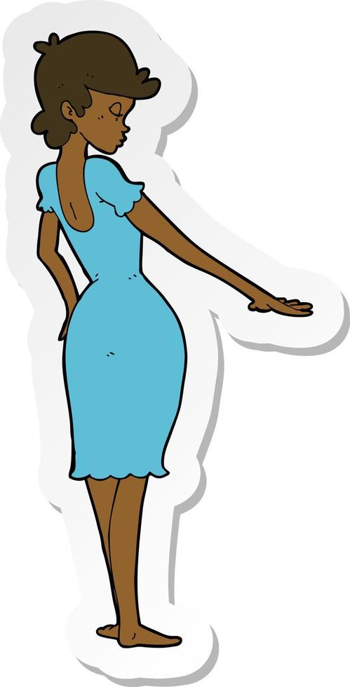 sticker of a cartoon pretty woman looking at nails vector