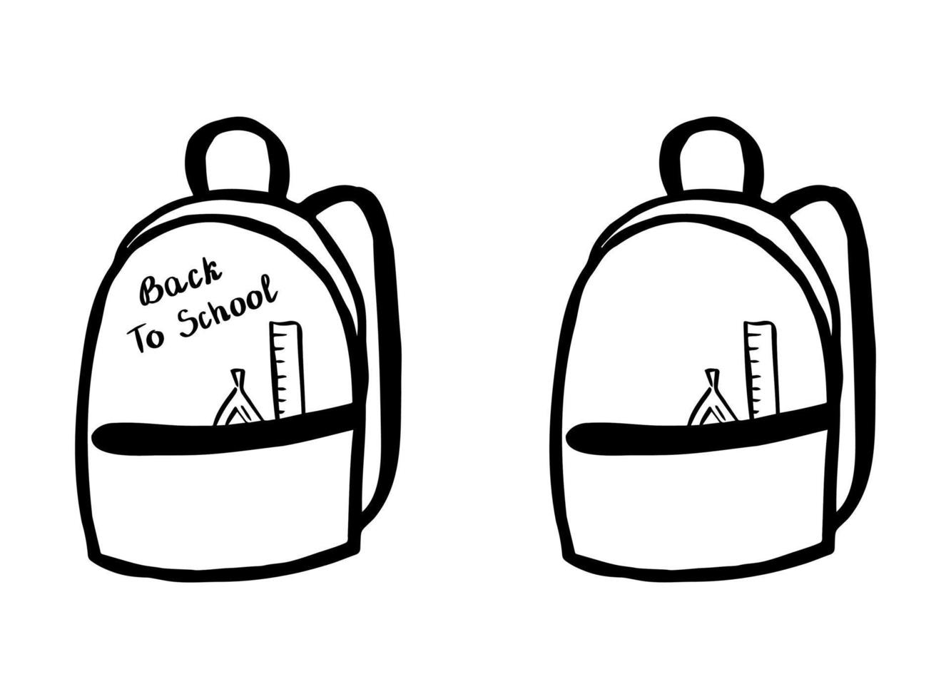 Back to school lettering for banner, flyers, and postcards. Backpack. Schoolbag. Design element. Vector illustration.
