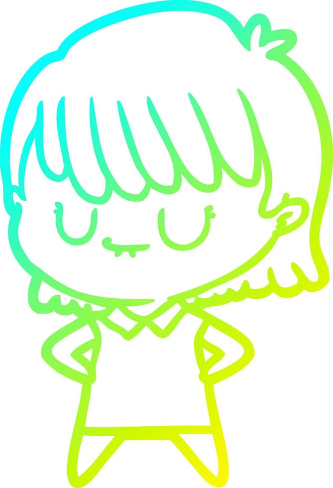 cold gradient line drawing cartoon woman vector